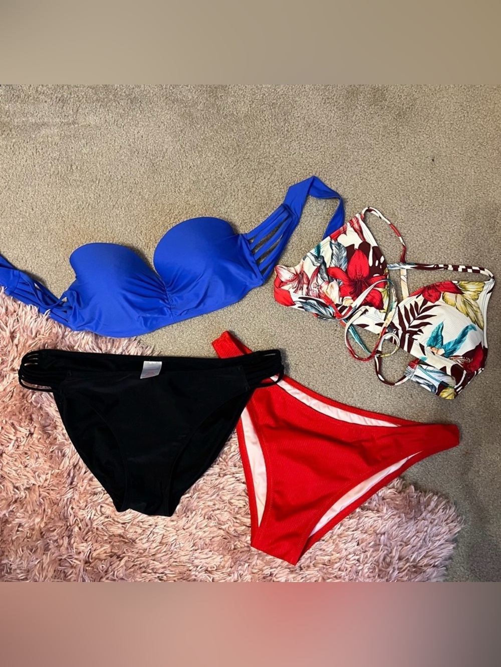 Mixed Brand Mix & Match bikini DD XL  Blue, Red, Black and tropical Floral